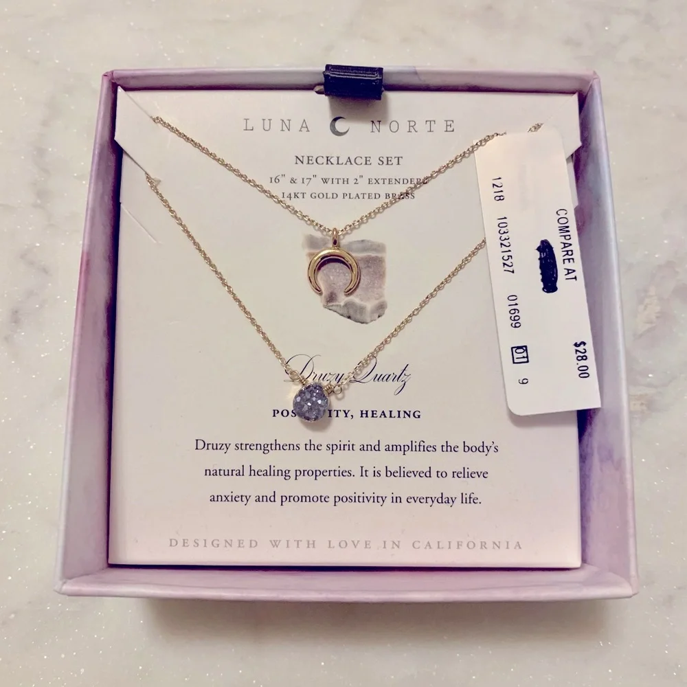 NWT Luna Norte Crescent Moon/Druzy Quartz Necklace Set 🌙💎 - Picture 3 of 12